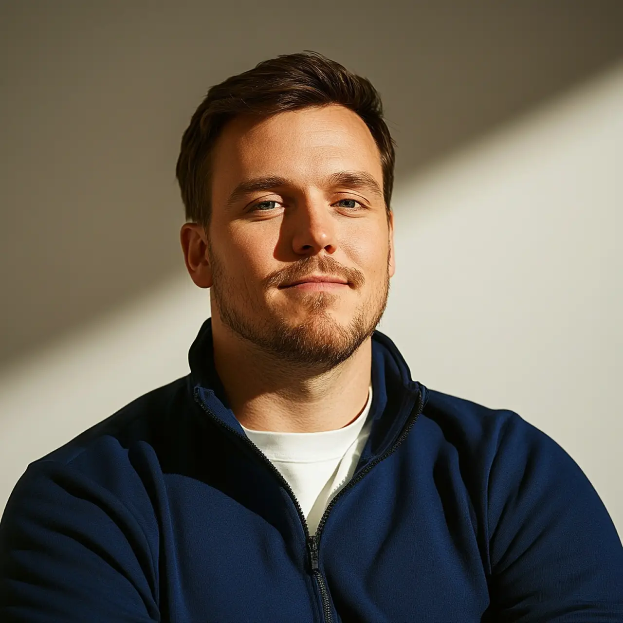 Man in navy zip